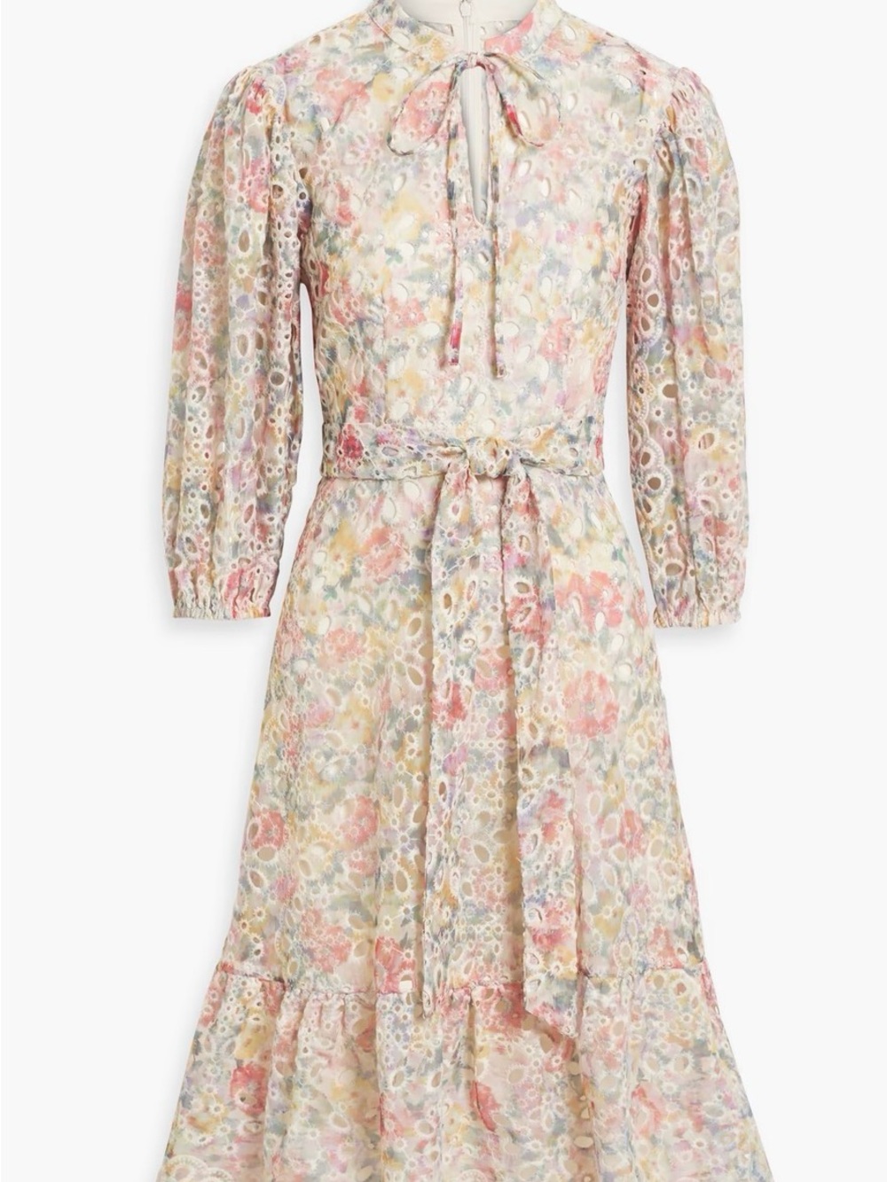 Mikael Aghal Pastel Floral Tie-Neck Midi Dress